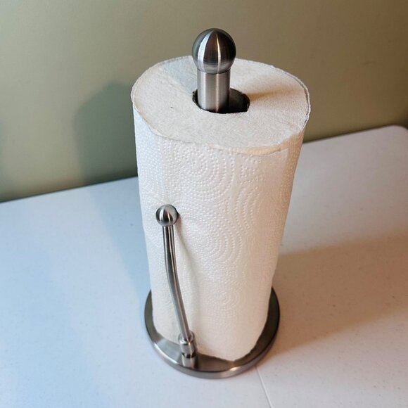 Brushed Stainless Steel Paper Towel Holder Spring-Loaded Arm For Easy Tearing - Picture 4 of 7